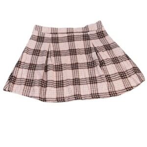 NWT Pleated Mini Skirt L Plaid Pink Academia Preppy Fall School Soft Grunge